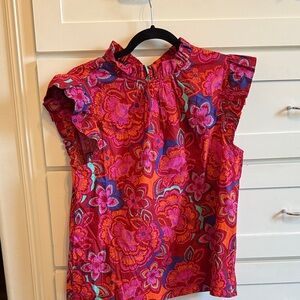Sugarlips Floral Ruffle Blouse - Pink and Orange